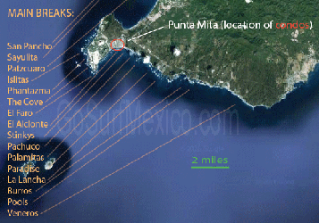 punta mita and sayulita, Mexico surf break map